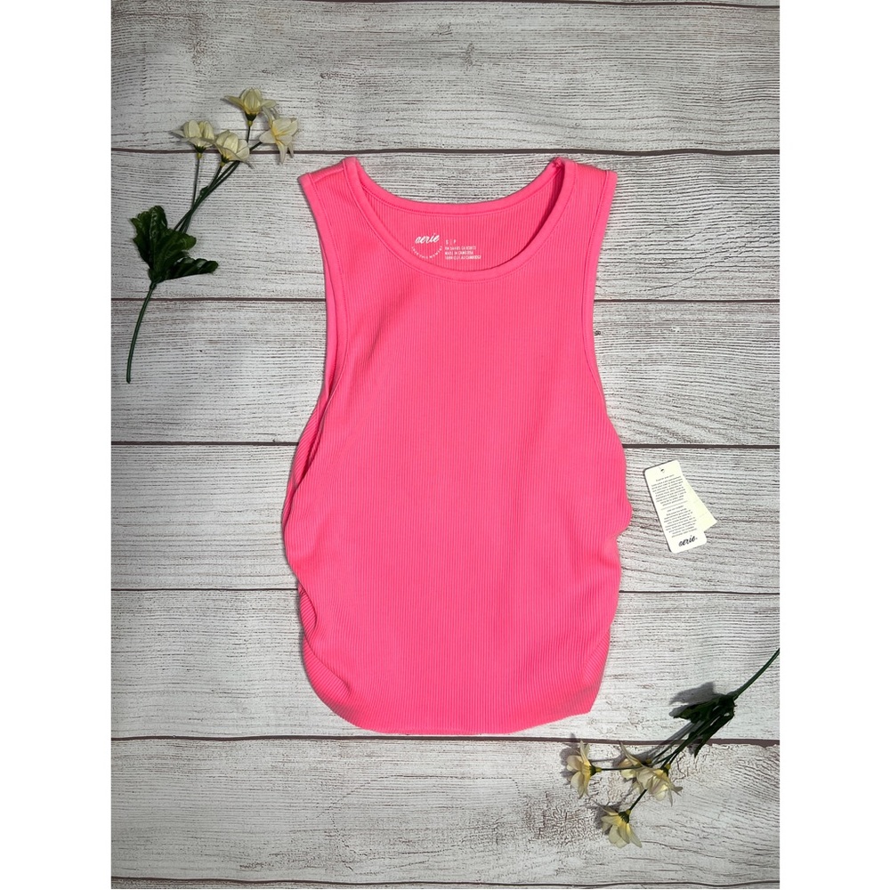 Aerie Rouchy Rib Tank Top in Coral Sun - Picture 4 of 11